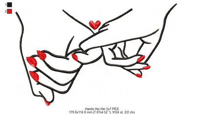 Holding Hands Her & Her - Fill Stitch - Machine Embroidery Design