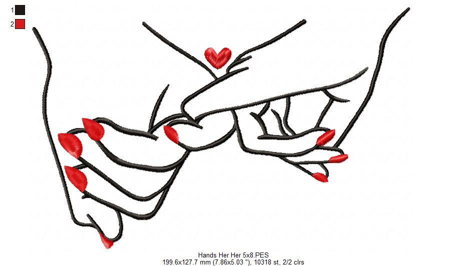 Holding Hands Her & Her - Fill Stitch - Machine Embroidery Design
