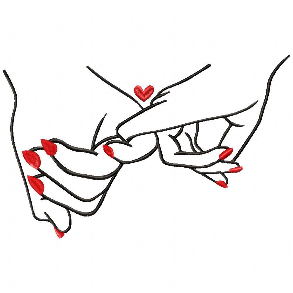 Holding Hands Her & Her - Fill Stitch - Machine Embroidery Design