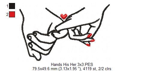 Holding Hands His & Her - Fill Stitch - Machine Embroidery Design