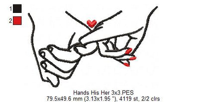 Holding Hands His & Her - Fill Stitch - Machine Embroidery Design