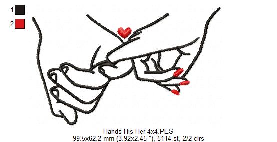 Holding Hands His & Her - Fill Stitch - Machine Embroidery Design