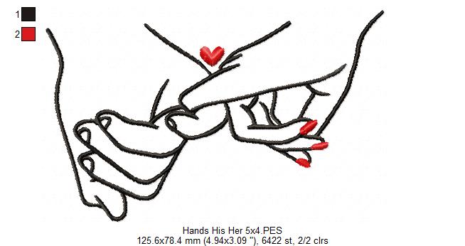 Holding Hands His & Her - Fill Stitch - Machine Embroidery Design