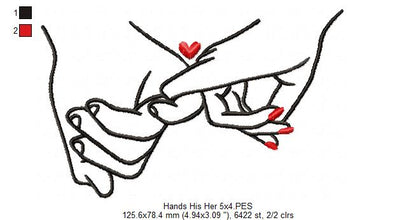 Holding Hands His & Her - Fill Stitch - Machine Embroidery Design
