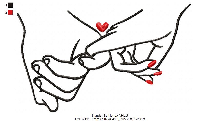 Holding Hands His & Her - Fill Stitch - Machine Embroidery Design