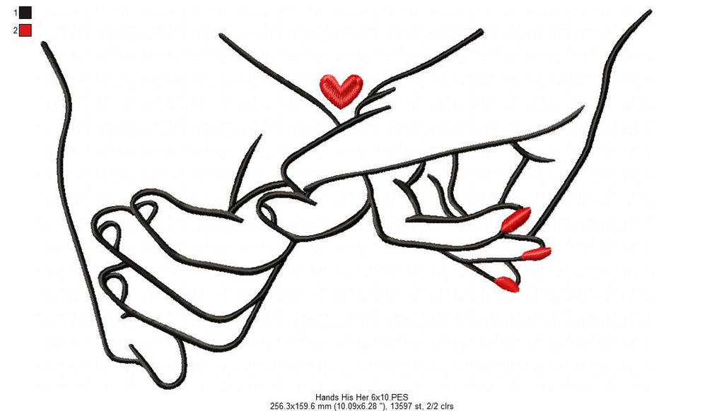 Holding Hands His & Her - Fill Stitch - Machine Embroidery Design