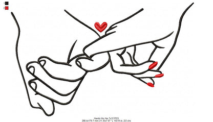 Holding Hands His & Her - Fill Stitch - Machine Embroidery Design