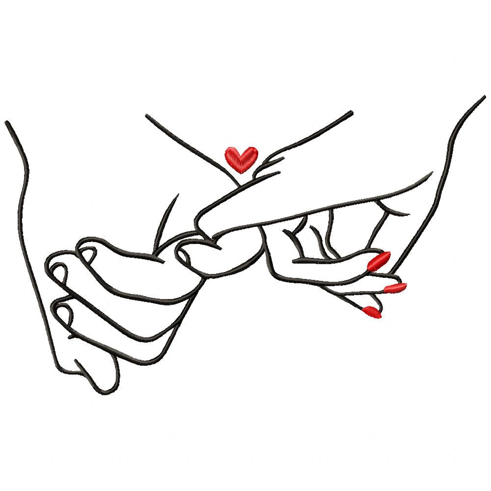 Holding Hands His & Her - Fill Stitch - Machine Embroidery Design