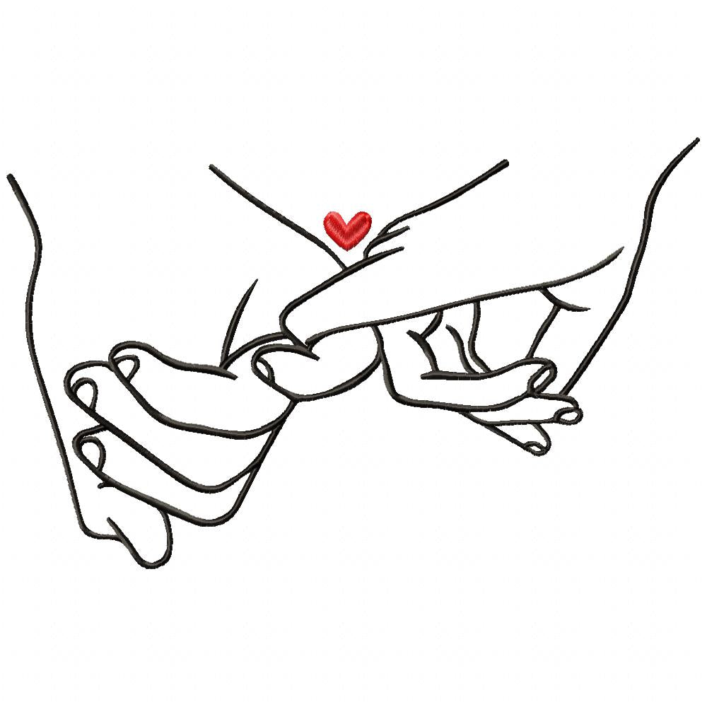 Holding Hands His & His - Fill Stitch - Machine Embroidery Design