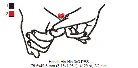 Holding Hands His & His - Fill Stitch - Machine Embroidery Design