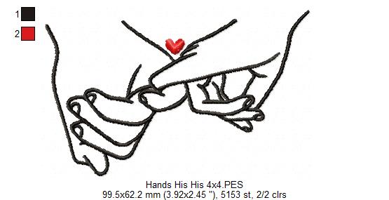 Holding Hands His & His - Fill Stitch - Machine Embroidery Design