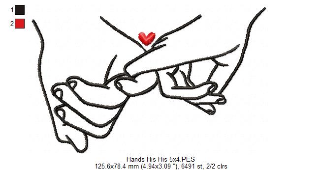 Holding Hands His & His - Fill Stitch - Machine Embroidery Design