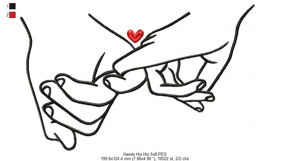 Holding Hands His & His - Fill Stitch - Machine Embroidery Design