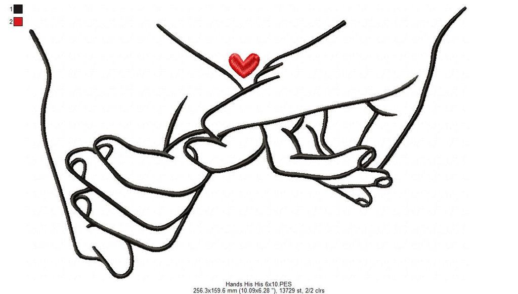 Holding Hands His & His - Fill Stitch - Machine Embroidery Design