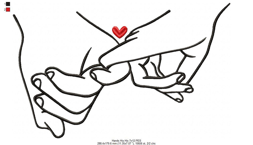 Holding Hands His & His - Fill Stitch - Machine Embroidery Design