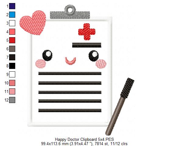 Happy Doctor Clipboard - Applique Embroidery