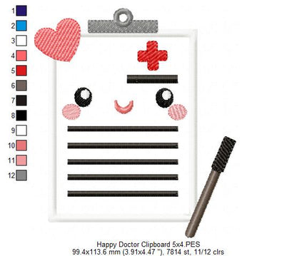 Happy Doctor Clipboard - Applique Embroidery