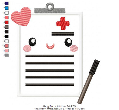 Happy Doctor Clipboard - Applique Embroidery