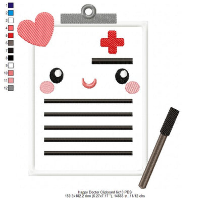 Happy Doctor Clipboard - Applique Embroidery