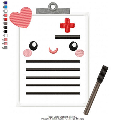 Happy Doctor Clipboard - Applique Embroidery