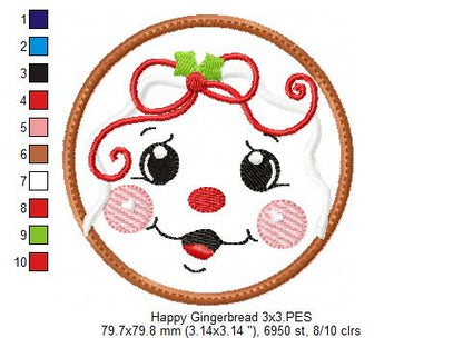 Christmas Gingerbread Girl - Applique - Machine Embroidery Design