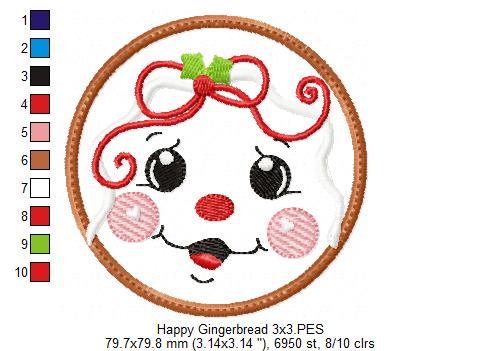 Christmas Gingerbread Girl - Applique - Machine Embroidery Design