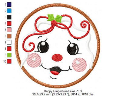 Christmas Gingerbread Girl - Applique - Machine Embroidery Design