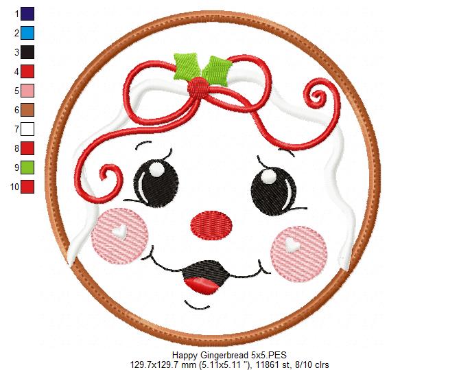 Christmas Gingerbread Girl - Applique - Machine Embroidery Design
