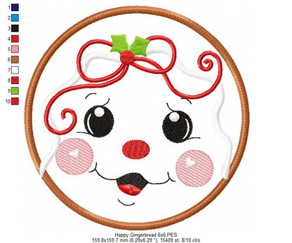 Christmas Gingerbread Girl - Applique - Machine Embroidery Design