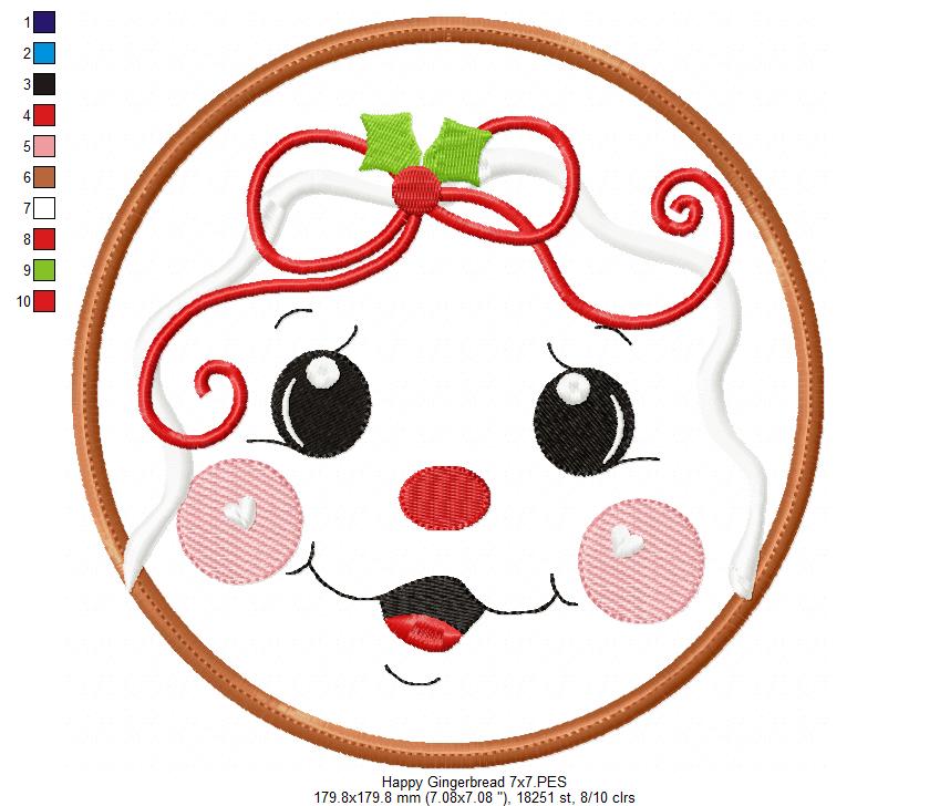 Christmas Gingerbread Girl - Applique - Machine Embroidery Design