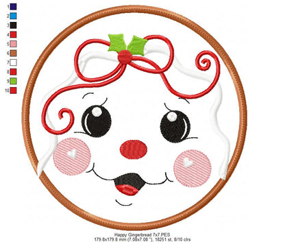 Christmas Gingerbread Girl - Applique - Machine Embroidery Design
