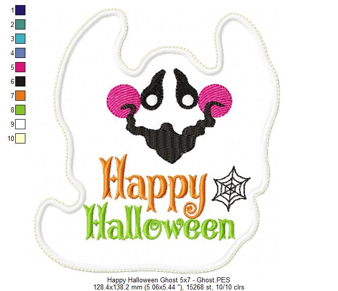 Happy Halloween Ghost Ornament - ITH Project - Machine Embroidery Design