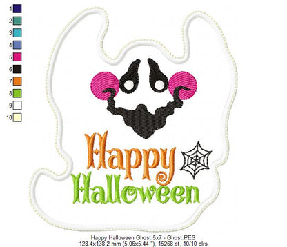 Happy Halloween Ghost Ornament - ITH Project - Machine Embroidery Design