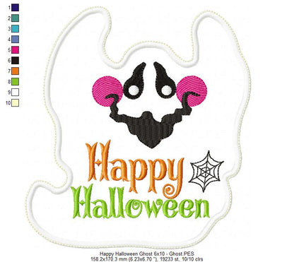 Happy Halloween Ghost Ornament - ITH Project - Machine Embroidery Design