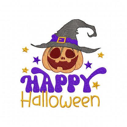 Happy Halloween Witch Pumpkin - Rippled Stitch - Machine Embroidery Design