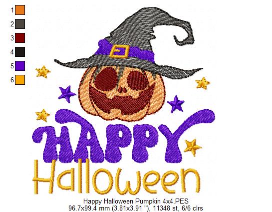Happy Halloween Witch Pumpkin - Rippled Stitch - Machine Embroidery Design