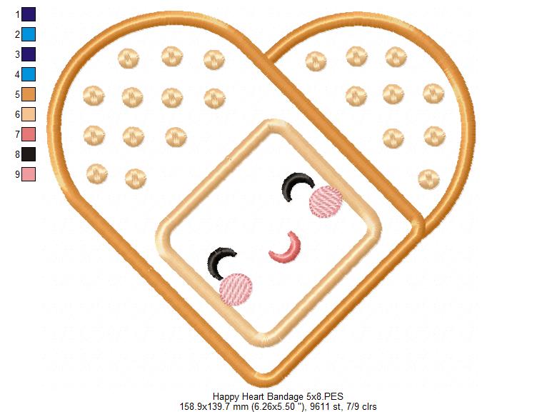 Happy Heart Bandage - Applique Embroidery