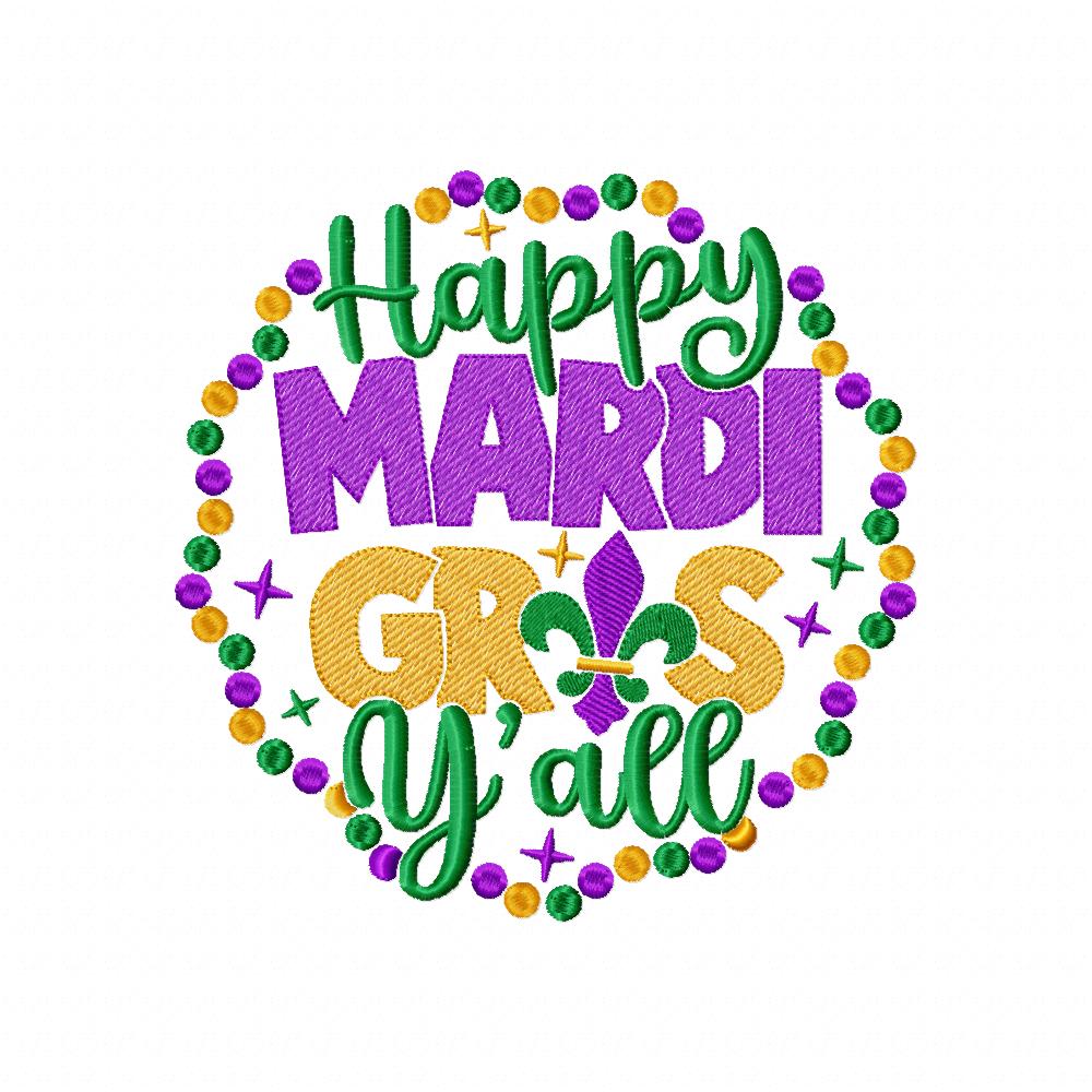Happy Mardi Gras Y'all - Rippled Stitch - Machine Embroidery Design
