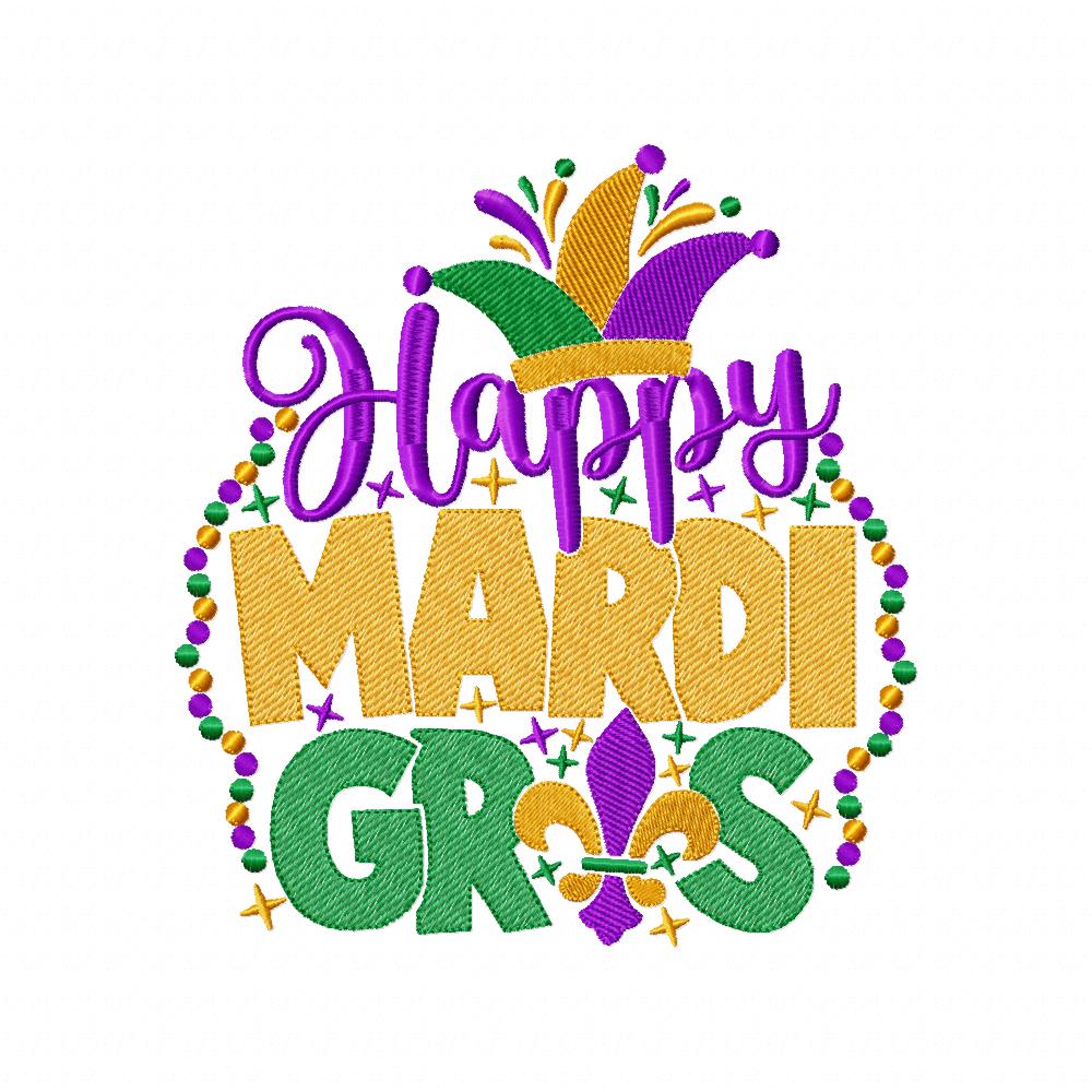 Happy Mardi Gras - Rippled Stitch - Machine Embroidery Design
