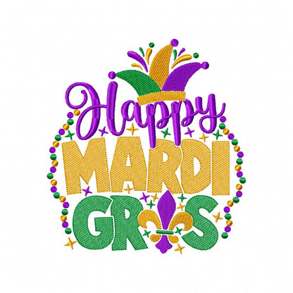 Happy Mardi Gras - Rippled Stitch - Machine Embroidery Design