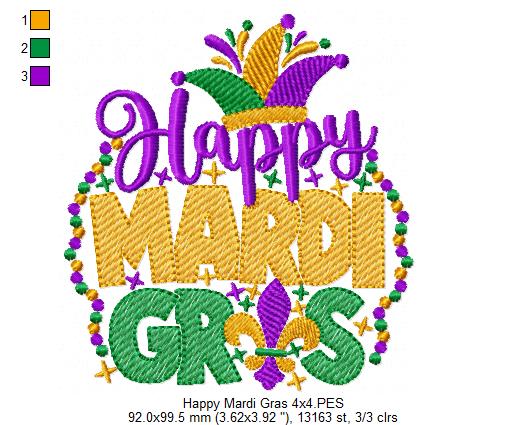 Happy Mardi Gras - Rippled Stitch - Machine Embroidery Design
