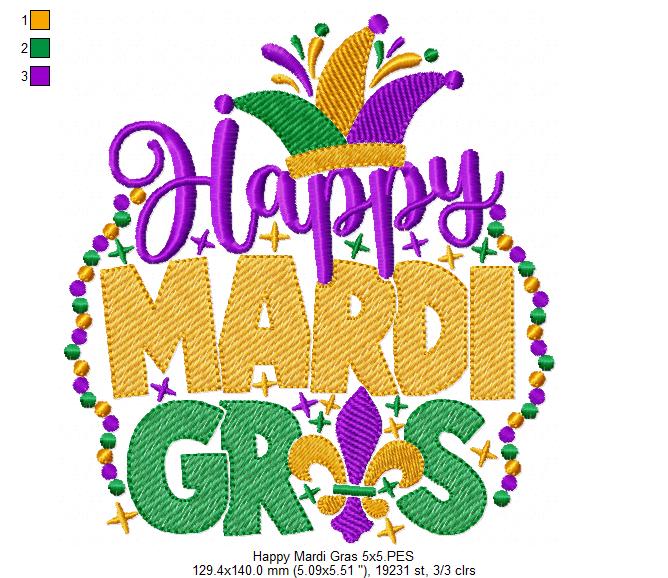 Happy Mardi Gras - Rippled Stitch - Machine Embroidery Design