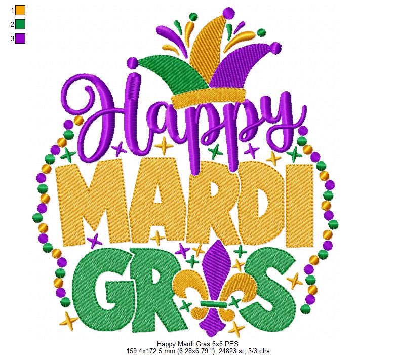 Happy Mardi Gras - Rippled Stitch - Machine Embroidery Design