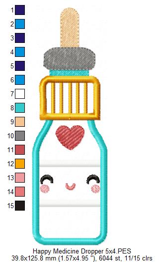 Happy Medicine Dropper - Applique Embroidery