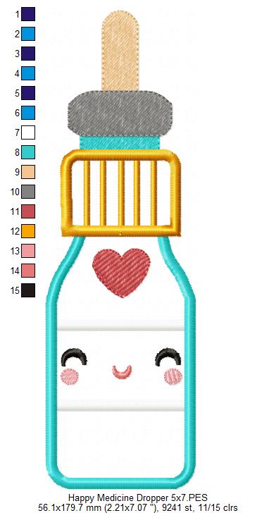 Happy Medicine Dropper - Applique Embroidery