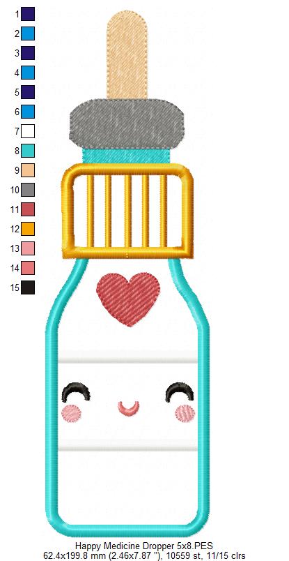 Happy Medicine Dropper - Applique Embroidery