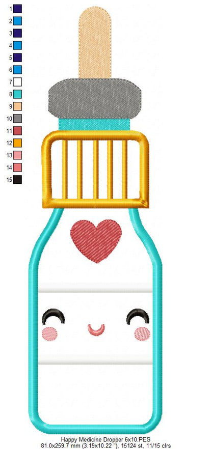 Happy Medicine Dropper - Applique Embroidery