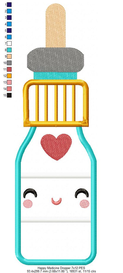 Happy Medicine Dropper - Applique Embroidery