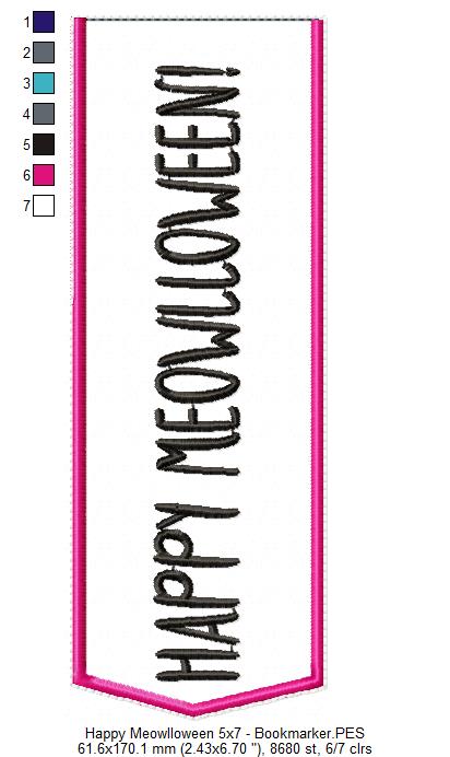 Happy Meowlloween Bookmarker - ITH Project - Machine Embroidery Design
