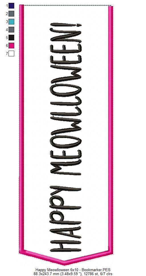 Happy Meowlloween Bookmarker - ITH Project - Machine Embroidery Design